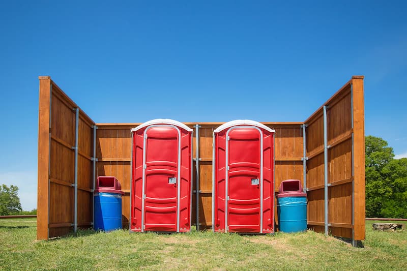 Short-term porta potty units staged for delivery in Gallup, New Mexico